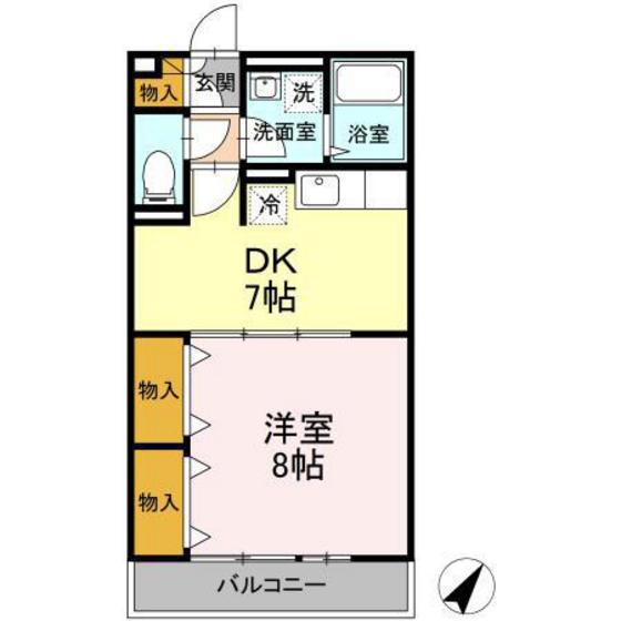 リバーフロントK(1DK/2階)の間取り写真