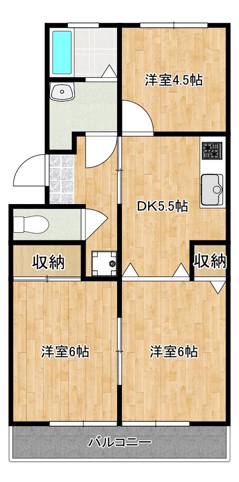 コーポ山田(3DK/2階)の間取り写真