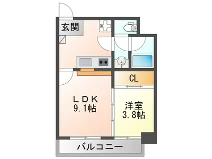 フェーリス塚本(1LDK/3階)の間取り写真