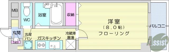 メゾンビアンネートル(1K/2階)の間取り写真