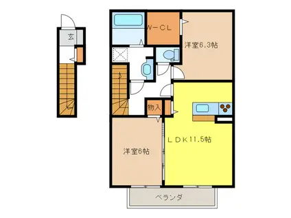 セジュールウィット松ノ木(2LDK/2階)の間取り写真