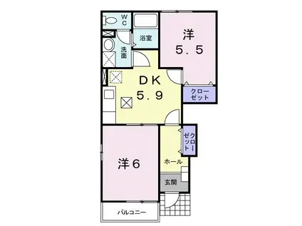 ハーモニーKII(2DK/1階)の間取り写真