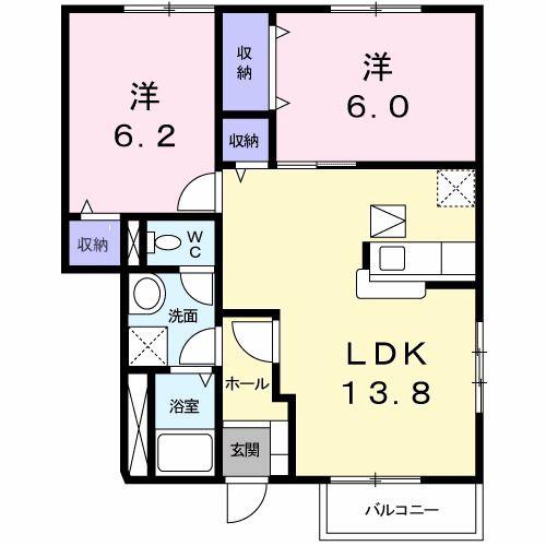 カサ モデルナ II(2LDK/1階)の間取り写真