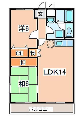 リバーサイド中野B(2LDK/2階)の間取り写真