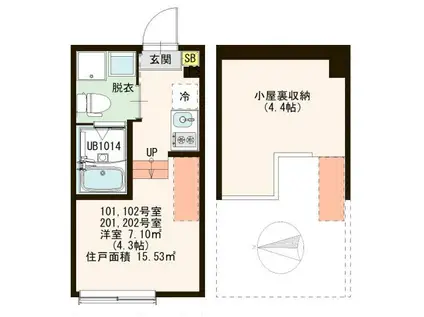 アリビオ南花畑(ワンルーム/2階)の間取り写真