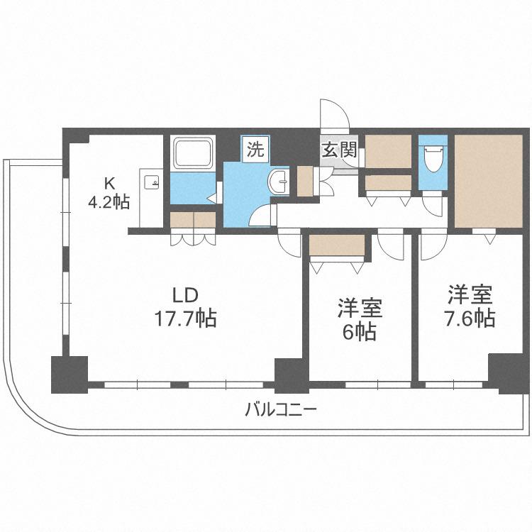 ティアラタワー中島倶楽部(2LDK/32階)の間取り写真