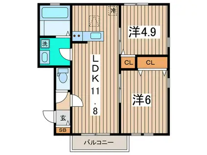チェリーハイム4(2LDK/1階)の間取り写真