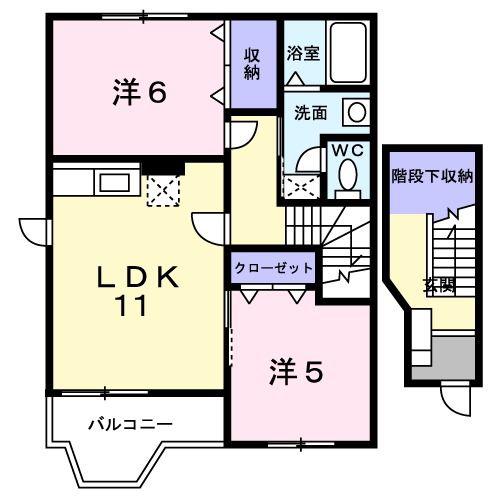 グランディール三条A(2LDK/2階)の間取り写真