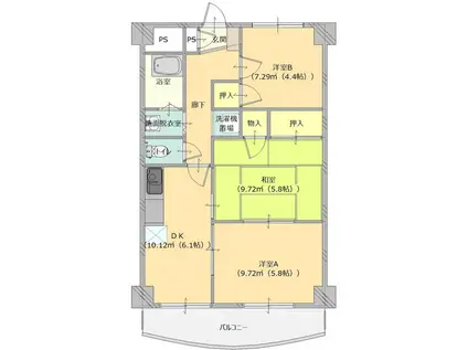 パインズクレスト(3DK/4階)の間取り写真