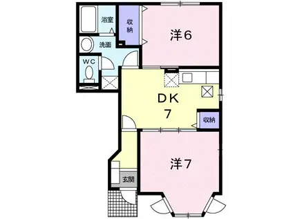 ノーブル・ハイムI(2DK/1階)の間取り写真