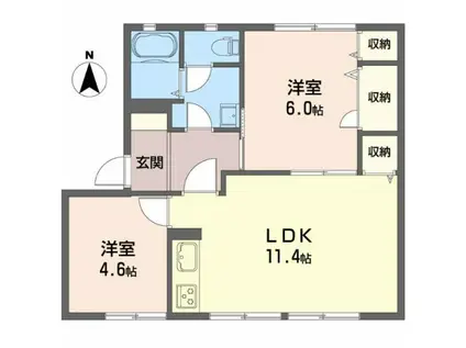 フレグランスひろせ A棟(2LDK/1階)の間取り写真