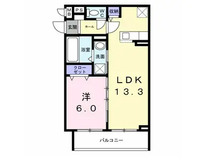 ウォーム八尾木(1LDK/2階)の間取り写真