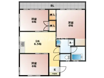 岩見七福ビル(3DK/2階)の間取り写真