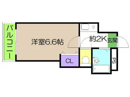 リヴィエラ上町II(1K/4階)の間取り写真