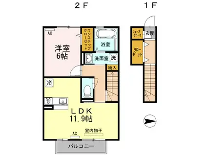 フィオーレ沖浜(1LDK/2階)の間取り写真