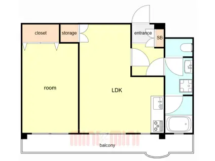 ルーチェ北野坂(1LDK/4階)の間取り写真