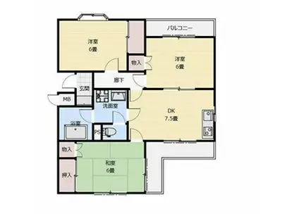 アルブルII(3DK/1階)の間取り写真