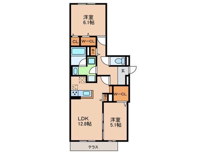 D-RESIDENCE枚方上之町(2LDK/1階)の間取り写真