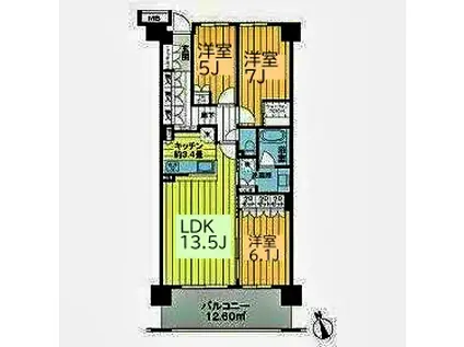 横濱山手テラス弐番館(3LDK/2階)の間取り写真