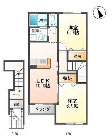 クレールヴィラ(2LDK/2階)の間取り写真