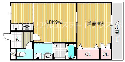 メープルタウン北野(1LDK/2階)の間取り写真