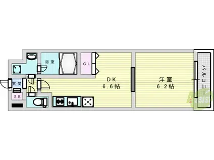GRAMERCY JUSO-HIGASHI 1ST(1DK/6階)の間取り写真