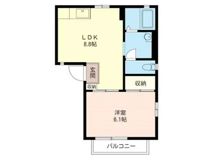 オークビレッヂ(1LDK/2階)の間取り写真