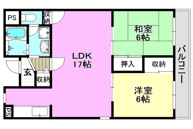 ピュア別府(2LDK/3階)の間取り写真