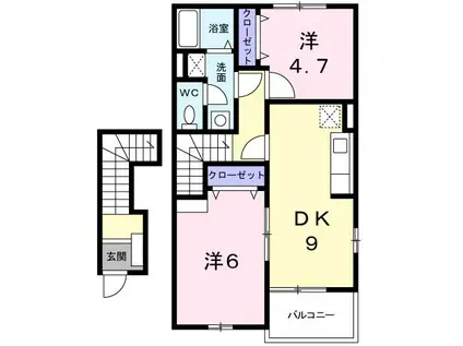 ハーヴェストB棟(2LDK/2階)の間取り写真