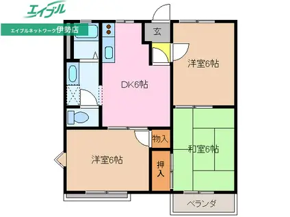 ネオハイツオーク D棟(3DK/1階)の間取り写真