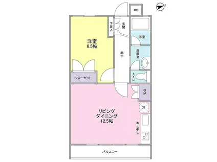 武蔵小杉グリーンコート(1LDK/2階)の間取り写真