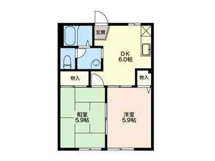 サニーハイツおおみや(2DK/1階)の間取り写真