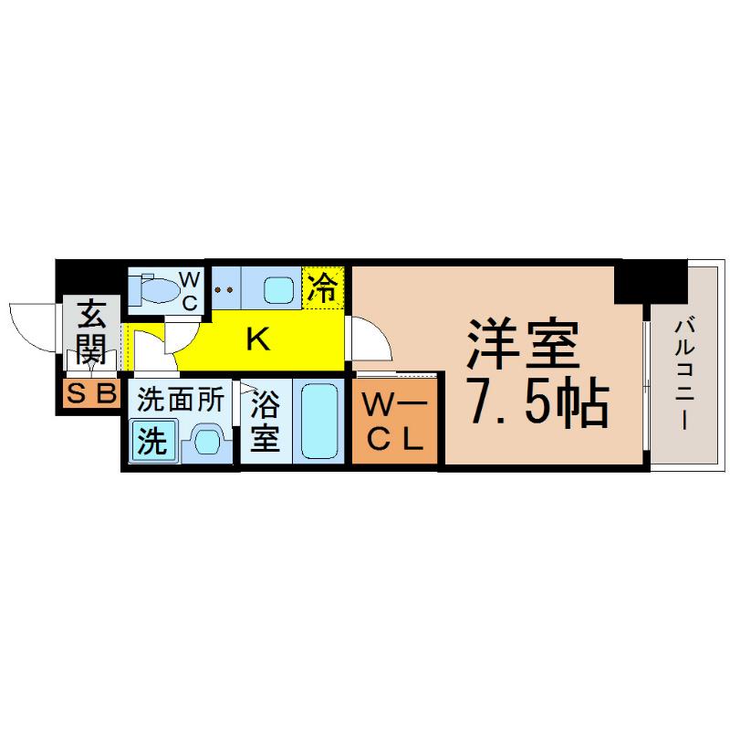 ハーモニーレジデンス名古屋今池(1K/4階)の間取り写真