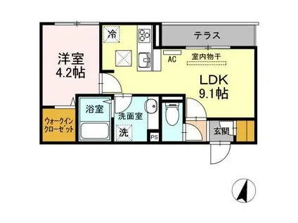 ヴィルヌーヴ ドゥ(1LDK/1階)の間取り写真