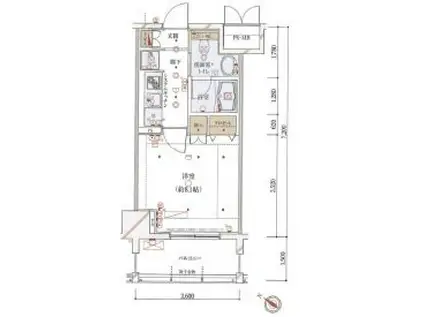 ライジングプレイス浅草弐番館(1K/4階)の間取り写真
