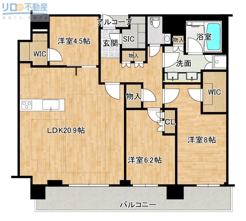ジオタワー宝塚グランレジス(3LDK/32階)の間取り写真