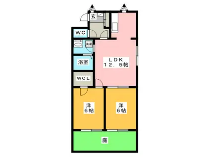 ハイツフラワーガーデン ソルボンヌ(2LDK/1階)の間取り写真