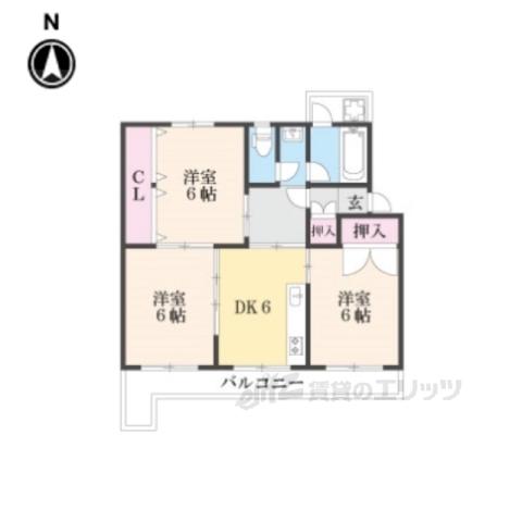 円明寺ヶ丘団地C棟(3DK/4階)の間取り写真