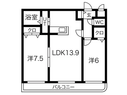 ラフェスタ発寒中央A棟(2LDK/3階)の間取り写真