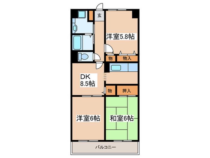 パークヒルズ三部(3DK/1階)の間取り写真