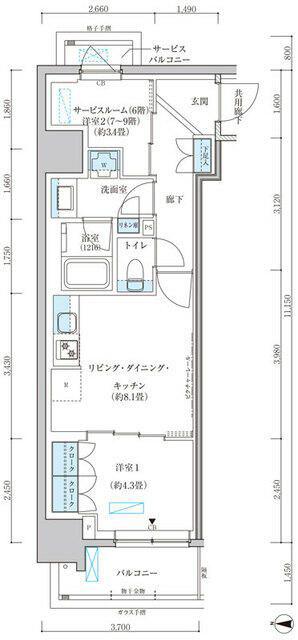 パークアクシス池袋イースト(2LDK/8階)の間取り写真