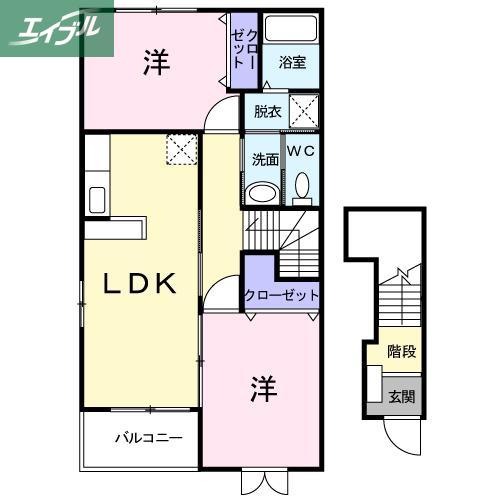 クレストール学南(2LDK/2階)の間取り写真