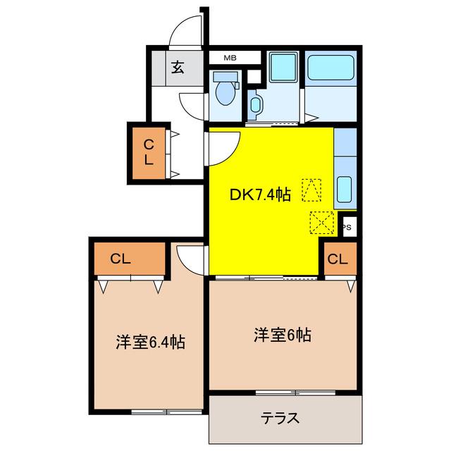 パルレジデンス三番割A(2DK/1階)の間取り写真