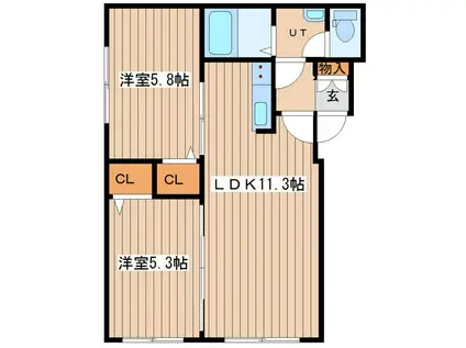 ハイデンス413(2LDK/1階)の間取り写真