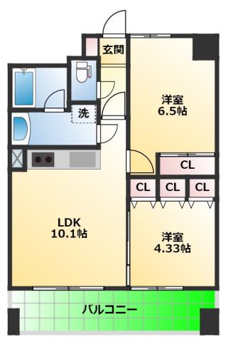 静岡馬場町エンブルコート(2LDK/2階)の間取り写真
