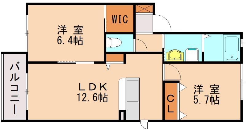 JR鹿児島本線 福間駅 徒歩8分 2階建 築20年(2LDK/1階)の間取り写真