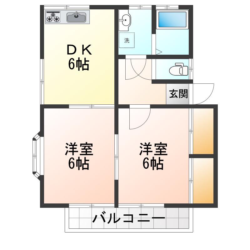 スカイパレス神町(2DK/2階)の間取り写真
