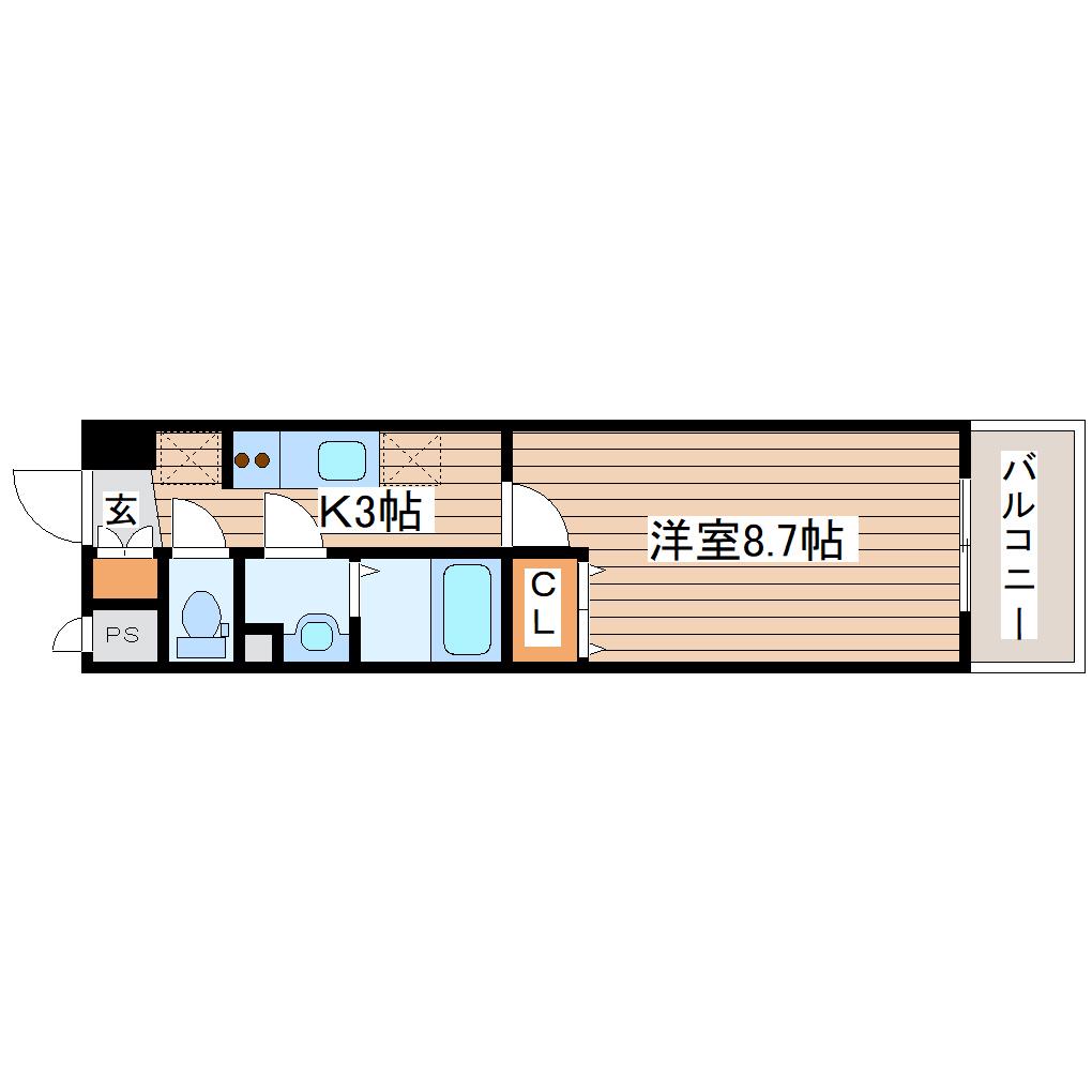 アーバンフラッツ長町(1K/6階)の間取り写真
