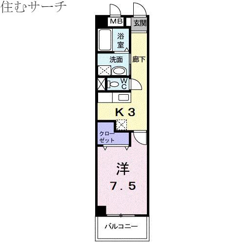 ソレアードKS(1K/3階)の間取り写真