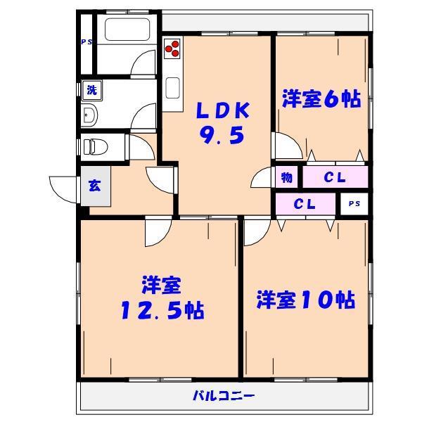 AKコーポ(3LDK/2階)の間取り写真